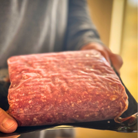 person holding package of frozen ground beef.
