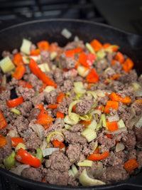 cooked ground beef with onions and peppers